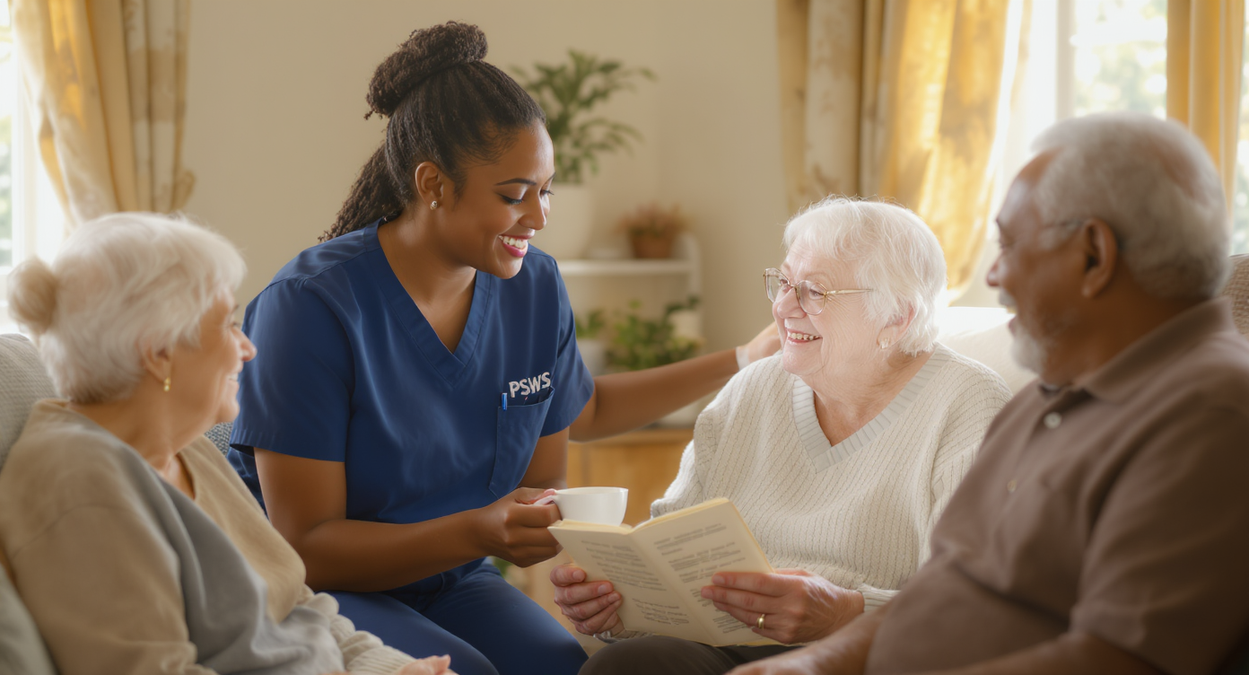 Healthcare professional providing compassionate care to seniors